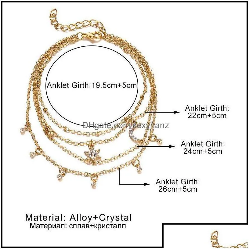 anklets summer boho moon star anklet for women gold mtilayer crystal ankle bracelet foot chain leg beach aessories jewelry