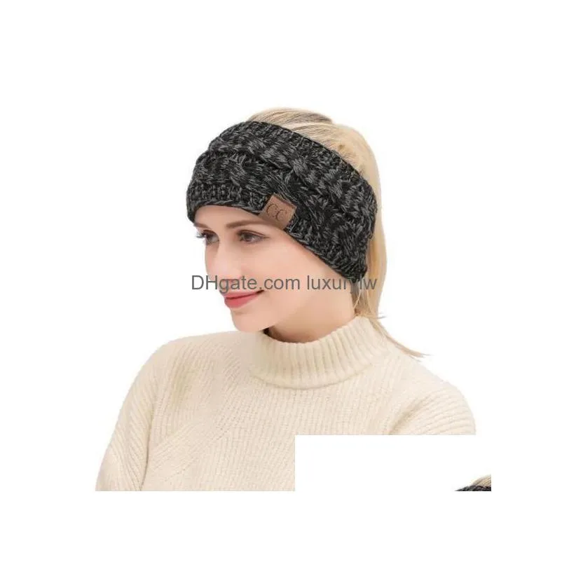 Sweatband Cc Hairband Sweatband Colorf Knitted Cloghet Twist Headband Winter Ear Warmer Elastic Band Wide Hair Accessories Drop Delive Dhe2P