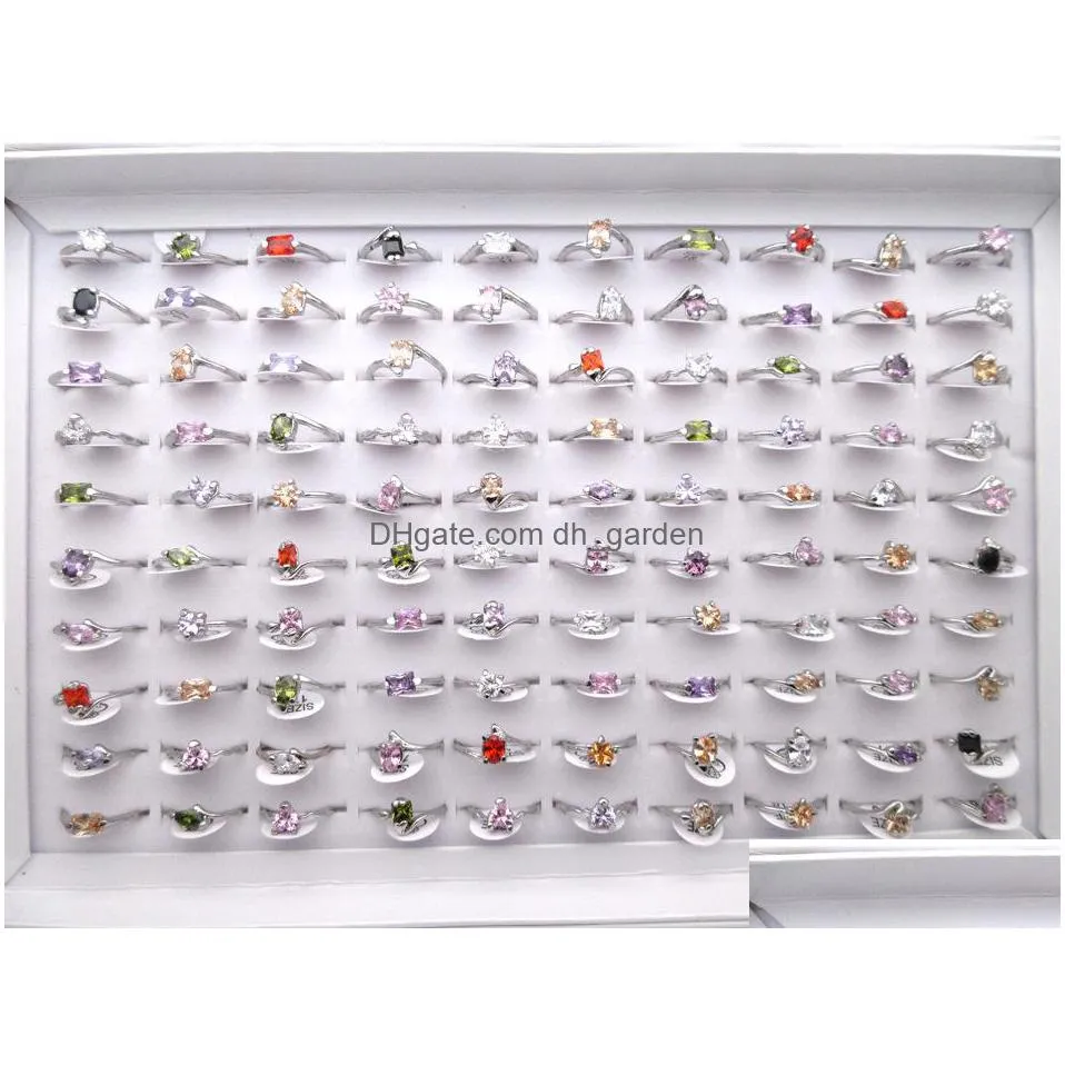 100pcs / lot colorful zircon rings heartshaped plum personality fashion diamond jewelry for women wholesale