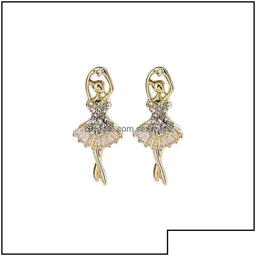 stud earrings jewelry s1543 fashion jeweley s925 sier post ballet dancing girl rhinstone dance skfgl