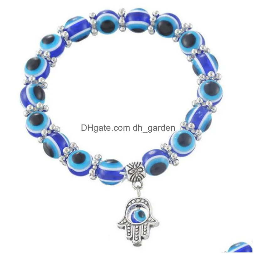 wholesale lucky fatima hamsa hand blue evil eye charms bracelets bangles beads turkish pulseras for women 2018 new jewelry 664 q2