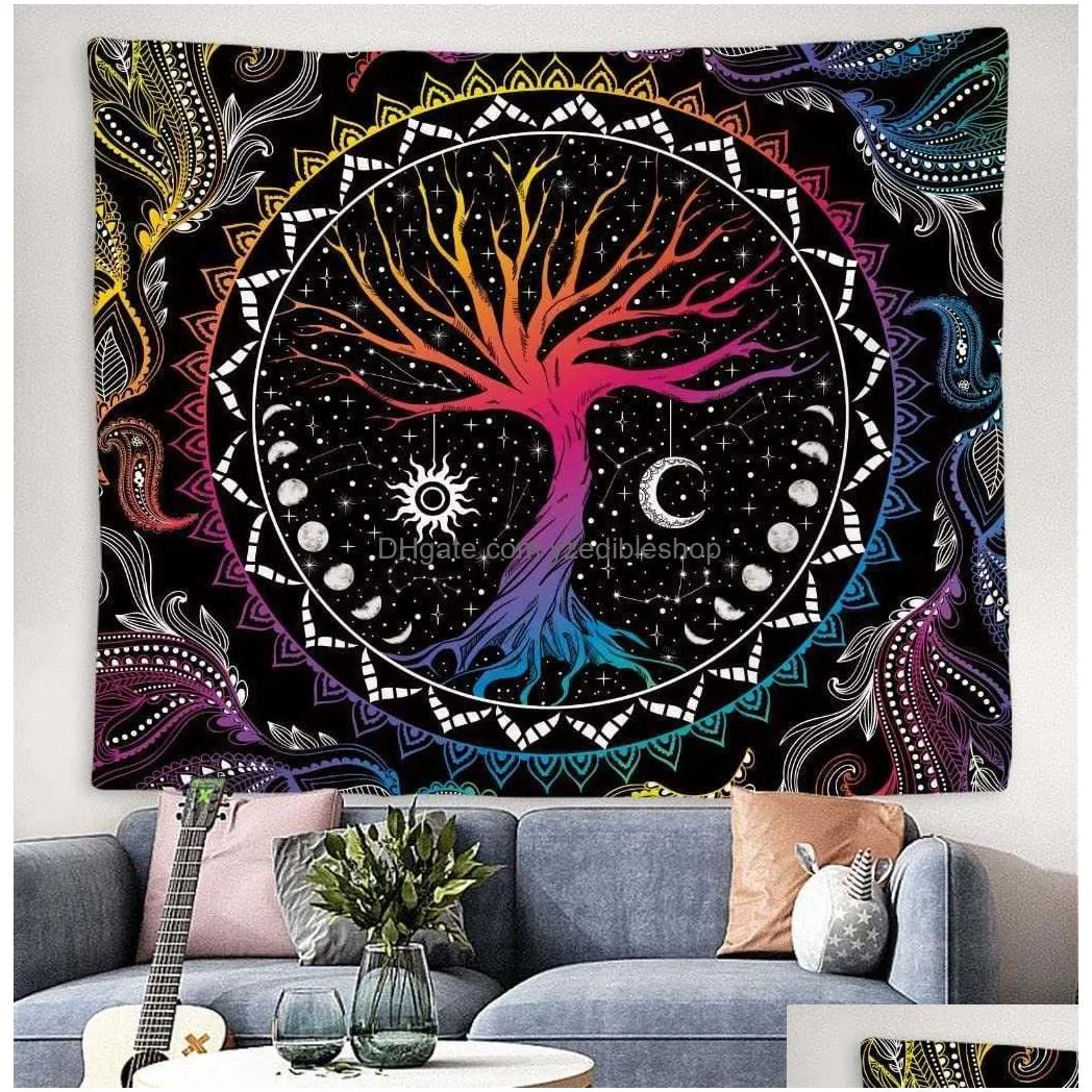 tapestries tree of life decoration tapestry witchcraft boho altar tablecloth wall hanging tarot oracle sun moon home room decor aesthetic