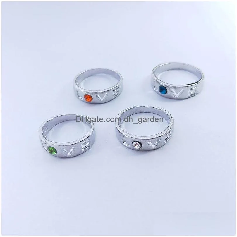 50ocs/lot fashion simple band silver plated metal colorful diamond love rings for men women mix style party gifts wedding jewelry
