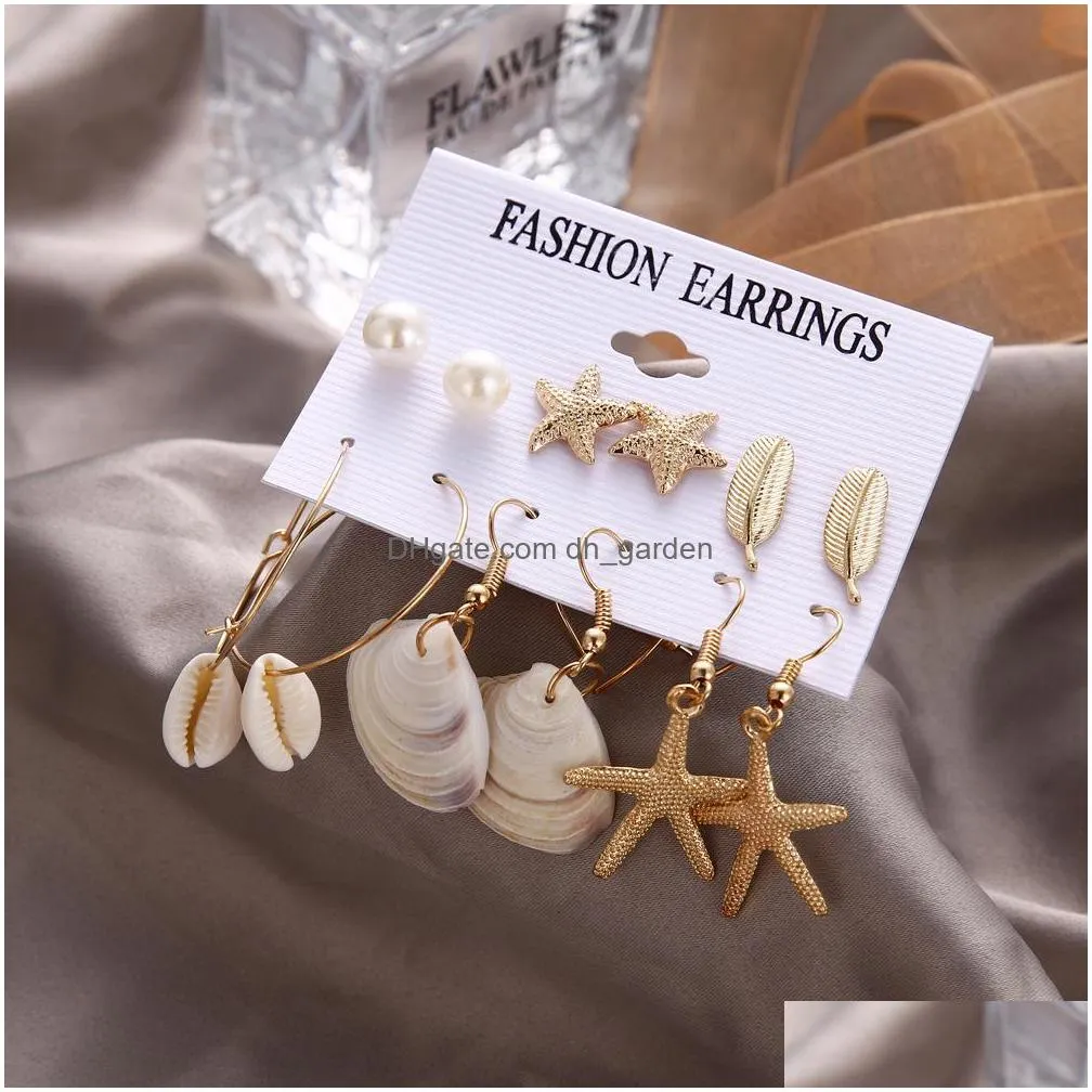 fashion dangle drop earrings set for women elegant gold beach shell starfish love heart pearl earring ethnic jewelry gift party