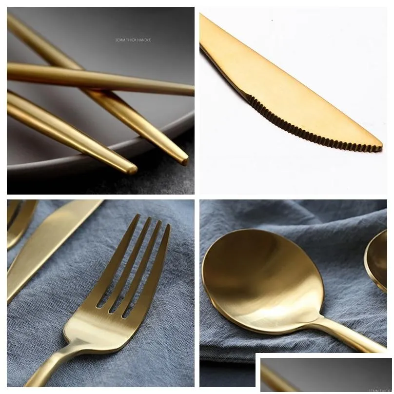 stainless steel tableware gold knife meal spoon fork chopsticks coffee spoon flatware exquisite western dinner dessert cutleries