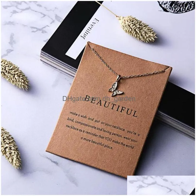 50pcs/box delicate butterfly charm necklace with diamond tassel chain pendant maam chain necklace wholesale zhang