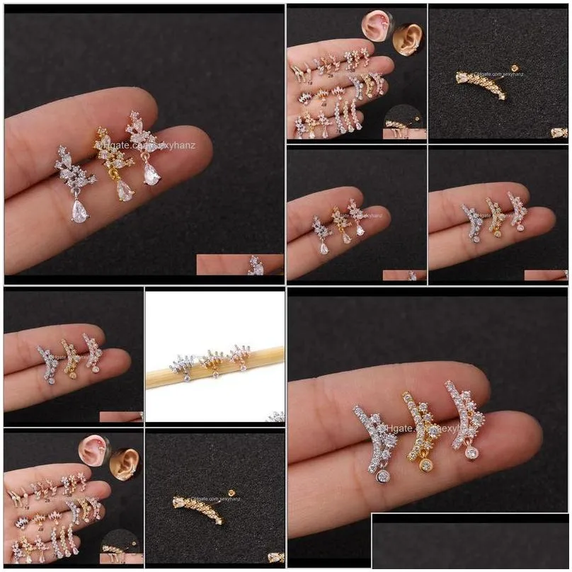 stud earrings 1pc cz curved cartilage piercing jewelry 20g stainless steel earring tragus rook conch screw back stud ear rfco8