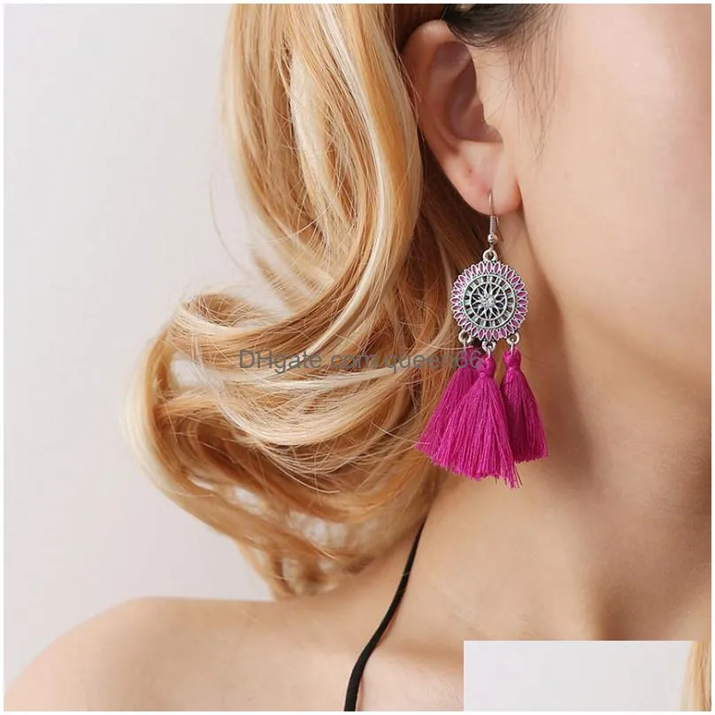 Dangle & Chandelier Boho Fashion Tassel Enamel Flower Dangle Earrings Luxury Design Chandelier Earring Women Wedding Bridal Jewellery Dhbtx