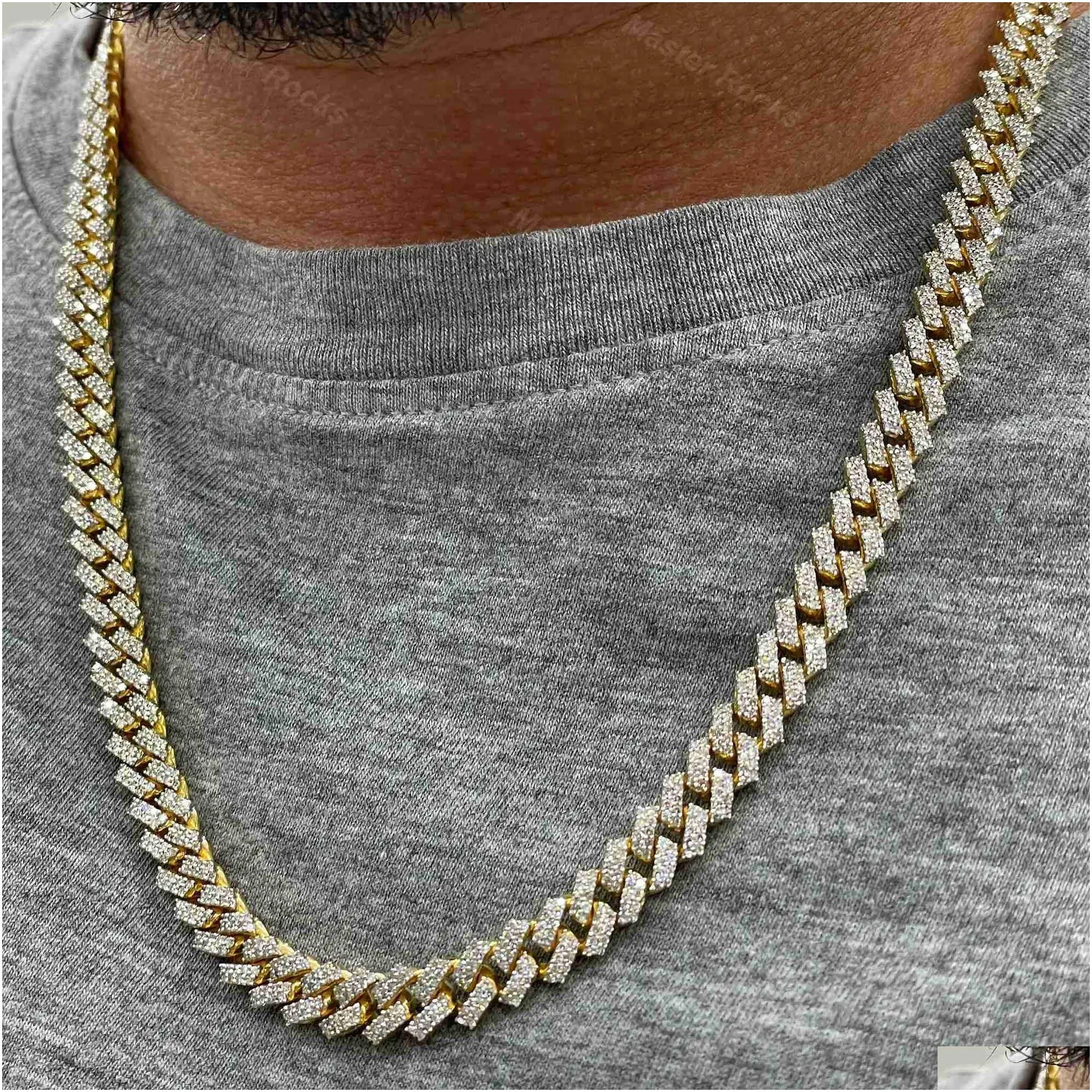 10mm 22inches mens real gold hip hop chains vvs moissanite diamond chain prong set 10k gold cuban link chain