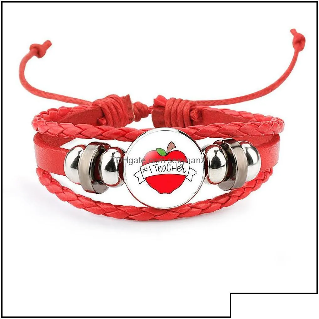 teach love inspire charm bracelets for women men handmade braided leather string rope wrap bangle fashion jewelry teachers day gift drop