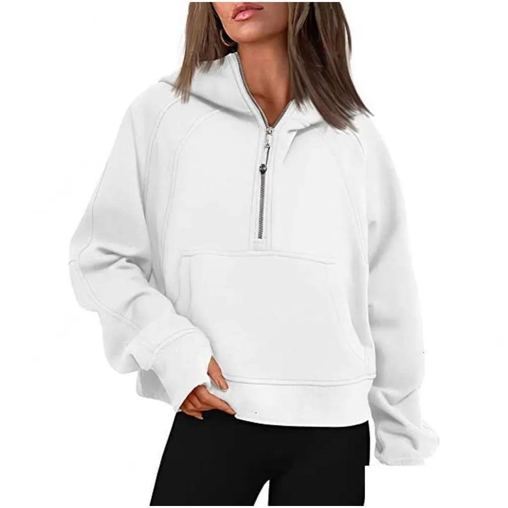 lululemens-43 autumn winter yoga suit scuba hoodie half zip womens sports sweater loose gym jacket fitness short plush coat