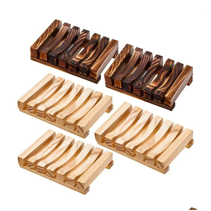 Soap Dishes Natural Bamboo Wooden Soap Dishes Plate Tray Holder Box Case Shower Hand Washing Soaps Holders Drop Delivery Home Garden B Dhvcf