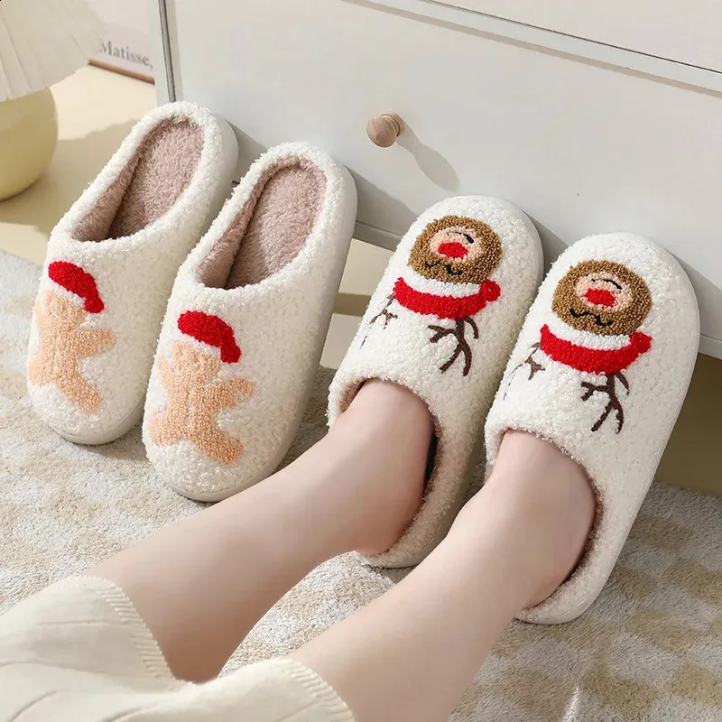 Slippers Winter Slipper for Women Men Indoor Sandals Fluffy Warm Soft Slides Christmas Gift Flip-flop Santa Fleece Home Bedroom Slippers 231109