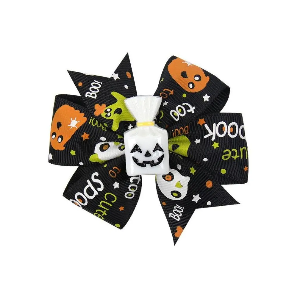 Hair Accessories Halloween Decoration Grosgrain Ribbon Hair Bows For Baby Girls Ghost Pumpkin Pinwheel Clips Accessories Drop Delivery Dhdzl