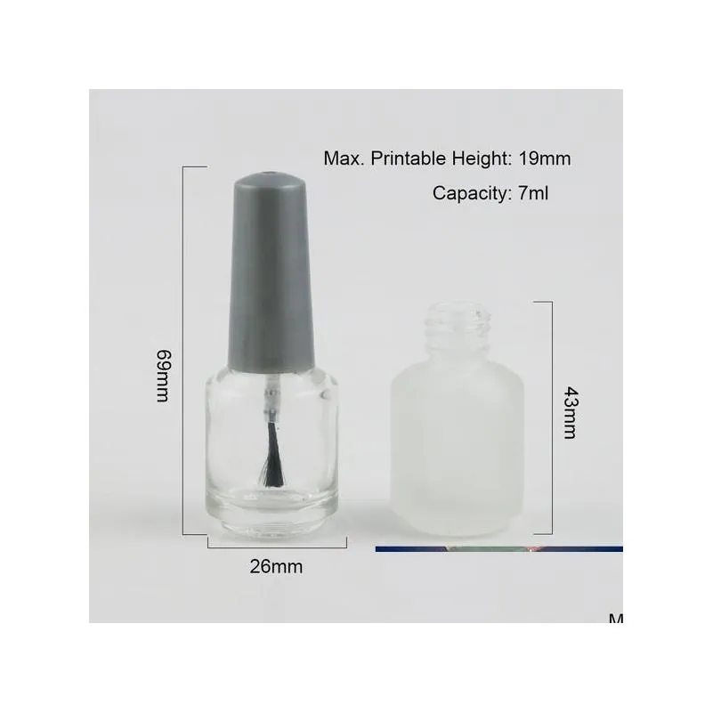 wholesale 24 x 7ml empty nail polish bottle transparent white amber frost glass packing bottle with black brush cap cosmetic container