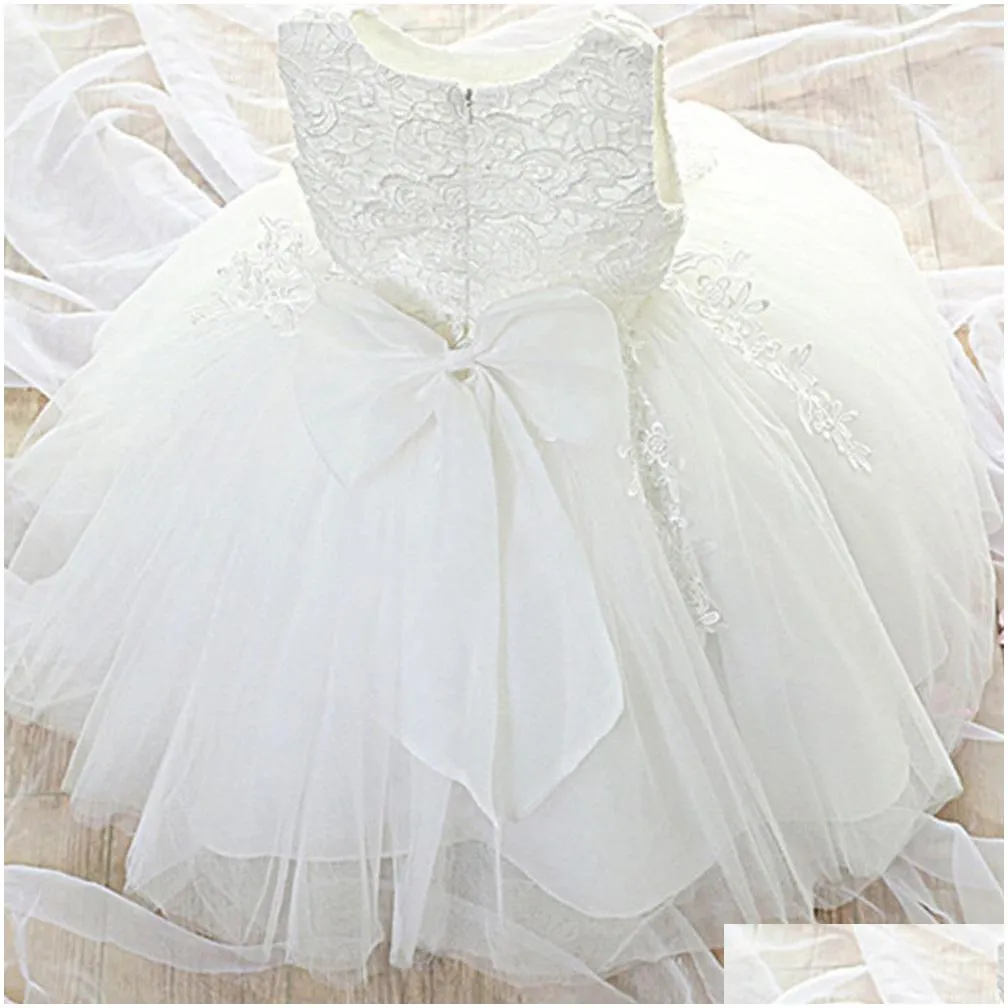 born baby girl dress infant party dresses for girls 1 year birthday dress lace christening gown baby clothing white baptism lj201222