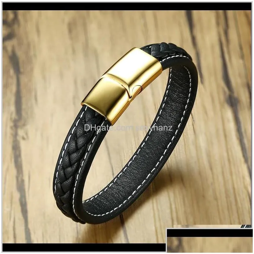 bracelets jewelry punk charm stainless steel magnetic buckle leather bracelet mans personality womens braclet shaker 2dghe