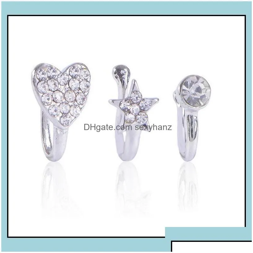 nose rings studs body jewelry clip on ring piercing fashion diamond heart star shaped nose nonporous pierce drop delivery 2021 iz4hg