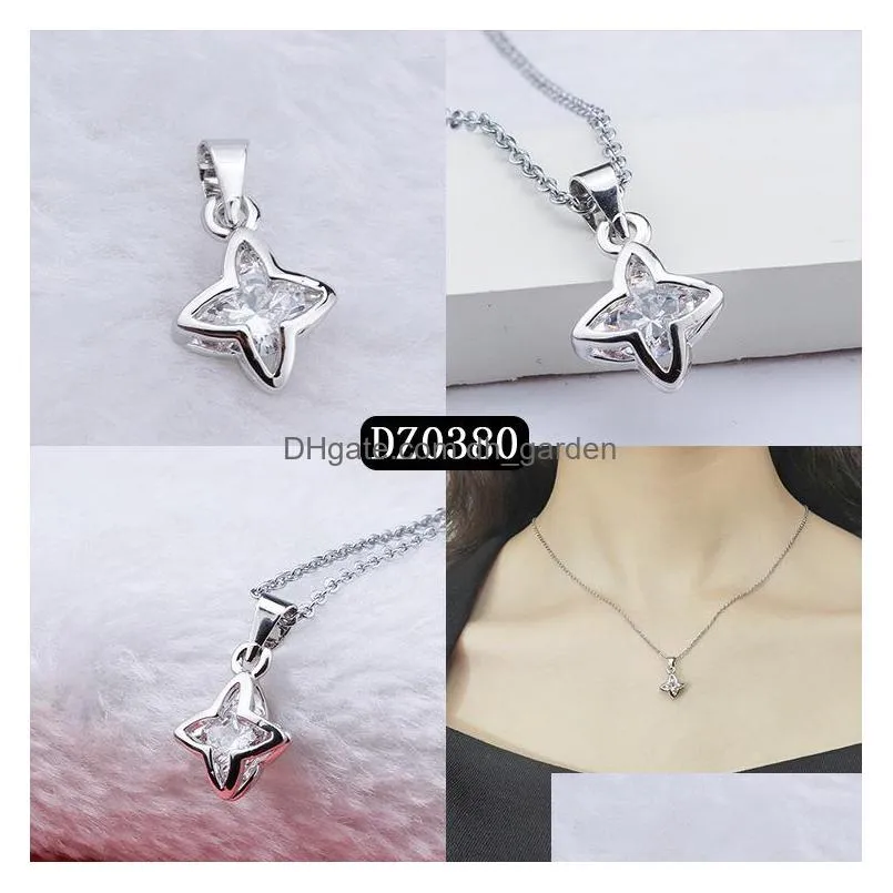 20pcs/lot simple silver heart love necklaces for women crystal zircon pendants fashion jewelry mix style length 45cm wholesale