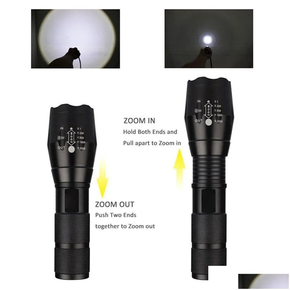 high power led flashlights camping torches 5 lighting modes aluminum alloy zoomable light waterproof material use 3 aaa batteries