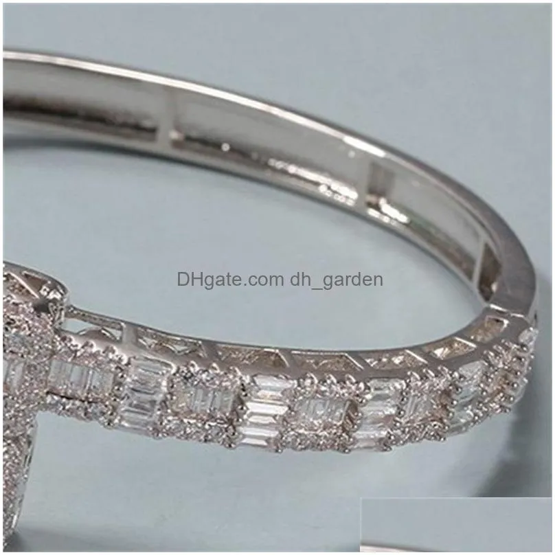 14k gold men ladies cubic zirconia diamond baguette square bangle bracelet opening size hiphop jewelry 162 r2