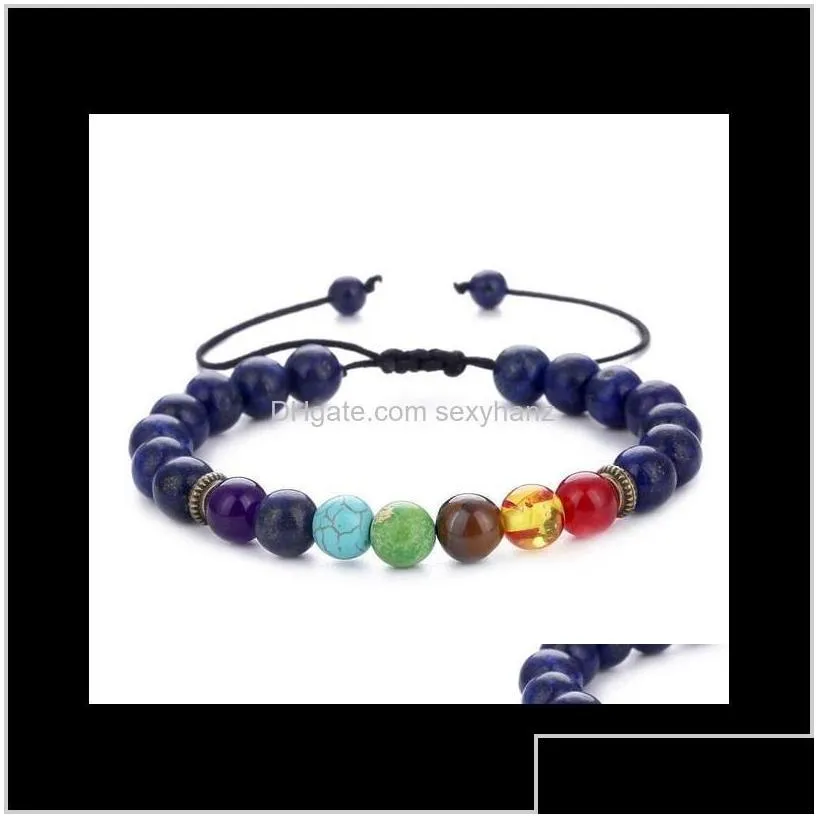charm jewelry 7 chakra bracelet men women black natural lava stone yoga beads aroma bracelets adjustable weave rope bangle jewelry
