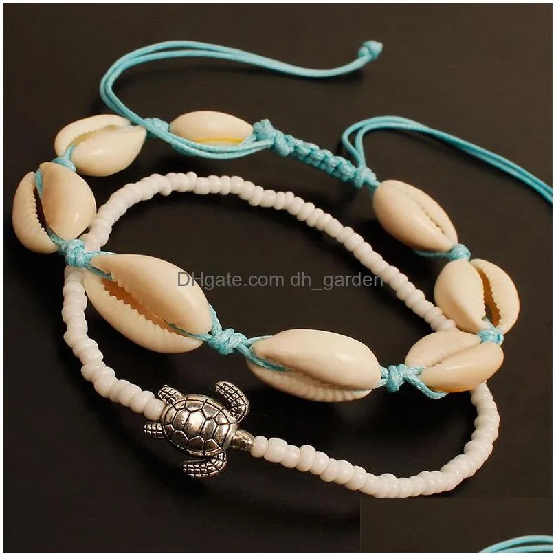 beach style woven shell string rice beads anklets tortoise set 2 foot accessories womens foot chain