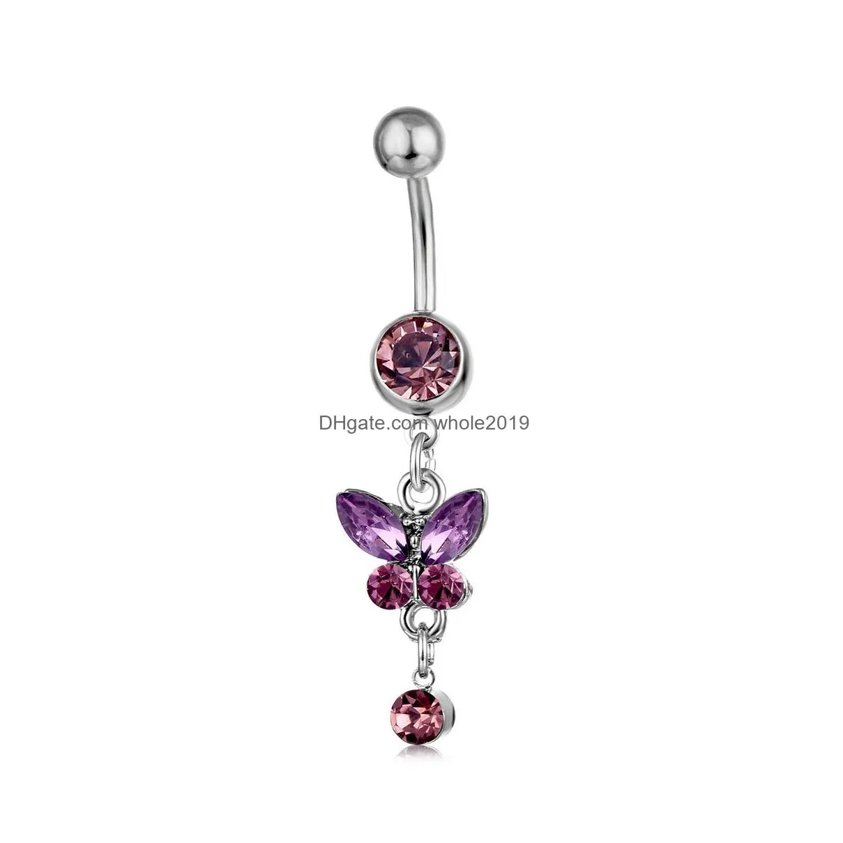 Navel & Bell Button Rings D0347 6 Colors Mix Belly Button Navel Rings Body Piercing Jewelry Dangle Accessories Fashion Charm Butterfly Dhang