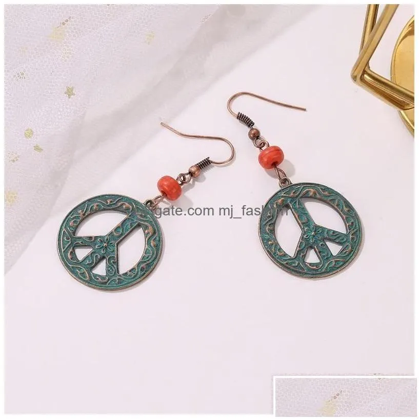 dangle chandelier fashion jewelry ancient bronze pattern circar hollow out earring retro peace sign pendant earrings drop delivery