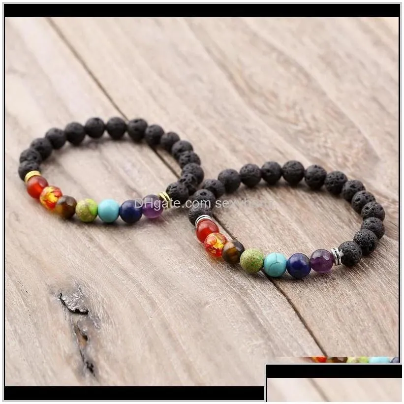 beaded strands bracelets 7 men black lava healing balance beads reiki chakra buddha prayer natural stone yoga bracelet wo