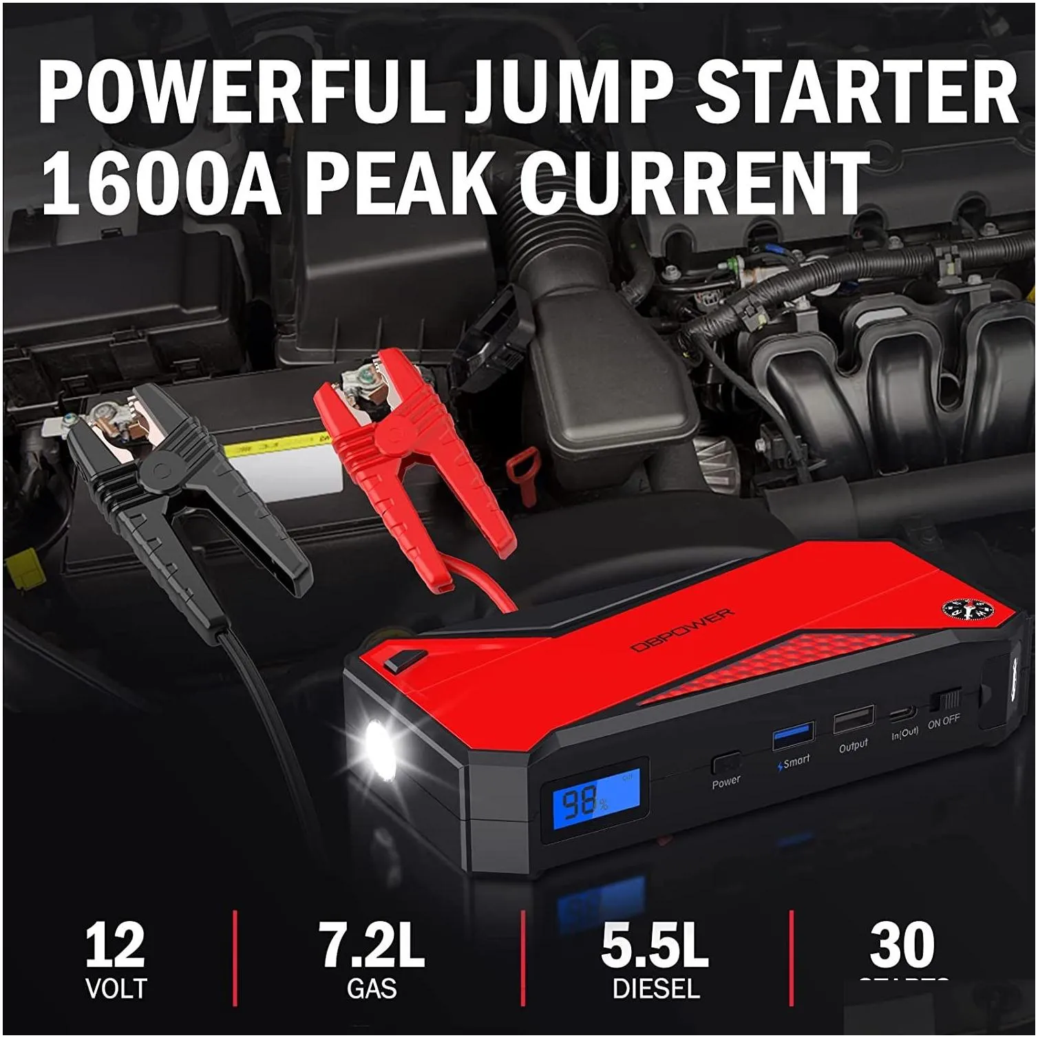 Car Jump Starter&Power Inverter Dbpower Battery Jump Starter 800Amp Portabel Car Pack 18000Mah Drop Delivery Automobiles Motorcycles A Dh9Mx
