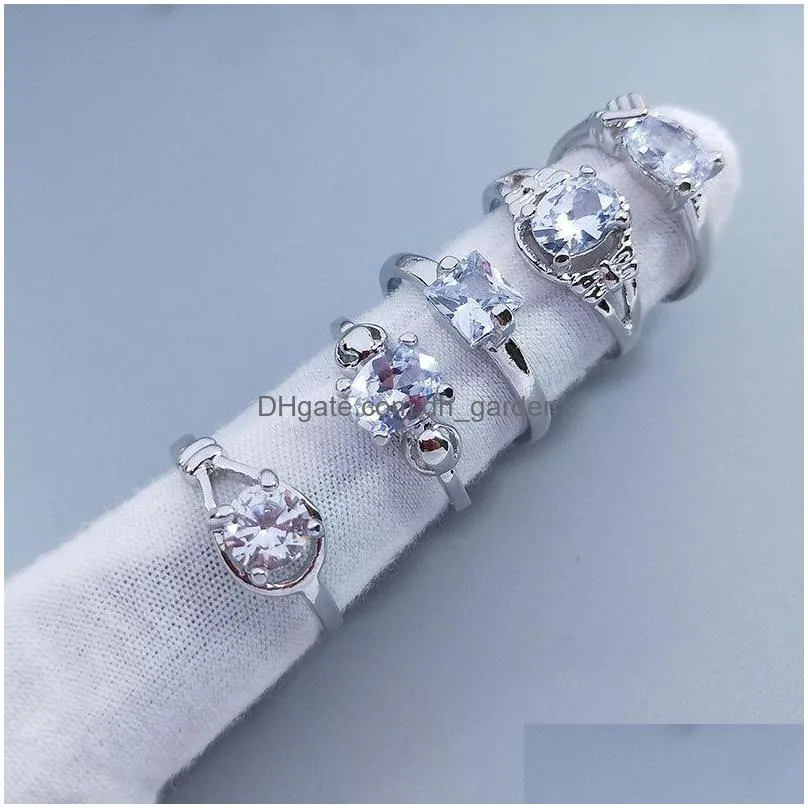 50pcs / lot high quality 3 styles cubic zirconia silver finger ring jewelry classic engagement ring for women