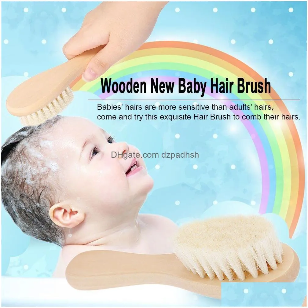  baby hair brush comb wooden handle born child hairbrush infant comb soft wool hair scalp massage