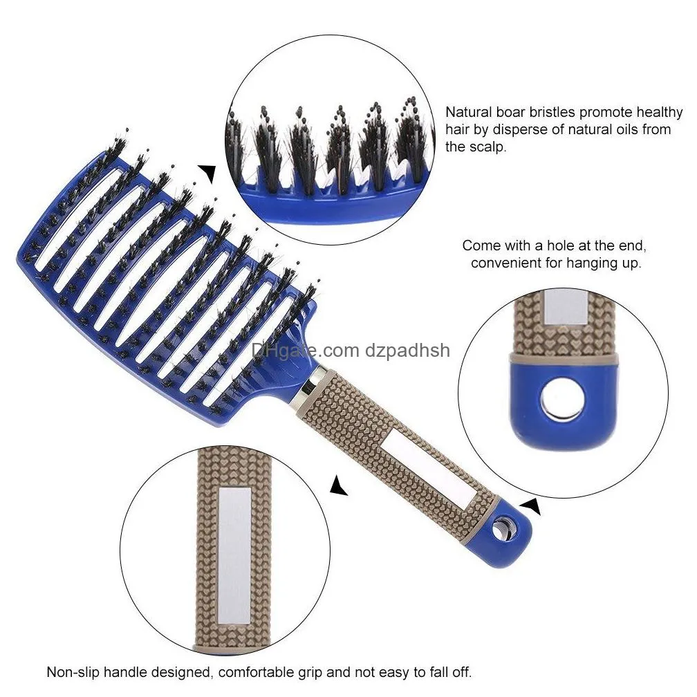 curved boar bristle hair brush massage comb detangling portable useful hairbrush for women straight hair curly hair styling smooth