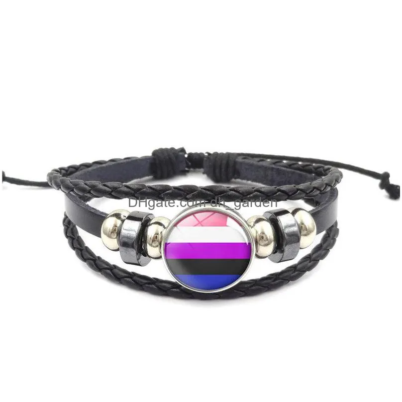 lgbt leather snap button bracelet pride glass cabochon gay pride rainbow flag photo charm bangle for women men lovers jewelry 155 o2