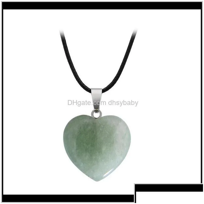 necklaces pendants natural stone gemstone pendant with pu leather chain heart shape crystal quartz turquoise charm neckl