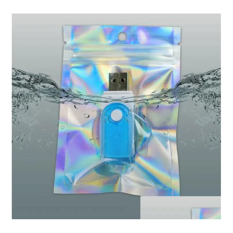 wholesale clear holographic laser ziplock bag cosmetic packaging self sealing gift bag jewelry thick aluminum foil zip lock bags