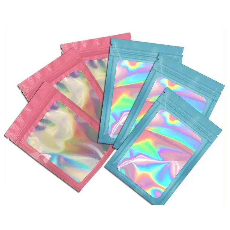 wholesale mylar bags resealable holographic packaging pouch bag with clear window 6x10cm