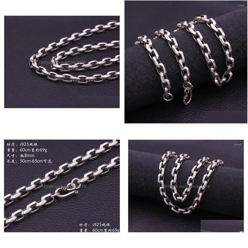 Chains Chains Fashion S925 Sterling Sier Retro Thai Buckle Personalized Men And Women Coarse Necklace Sweater Drop Delivery Jewelry Ne Dhcqh