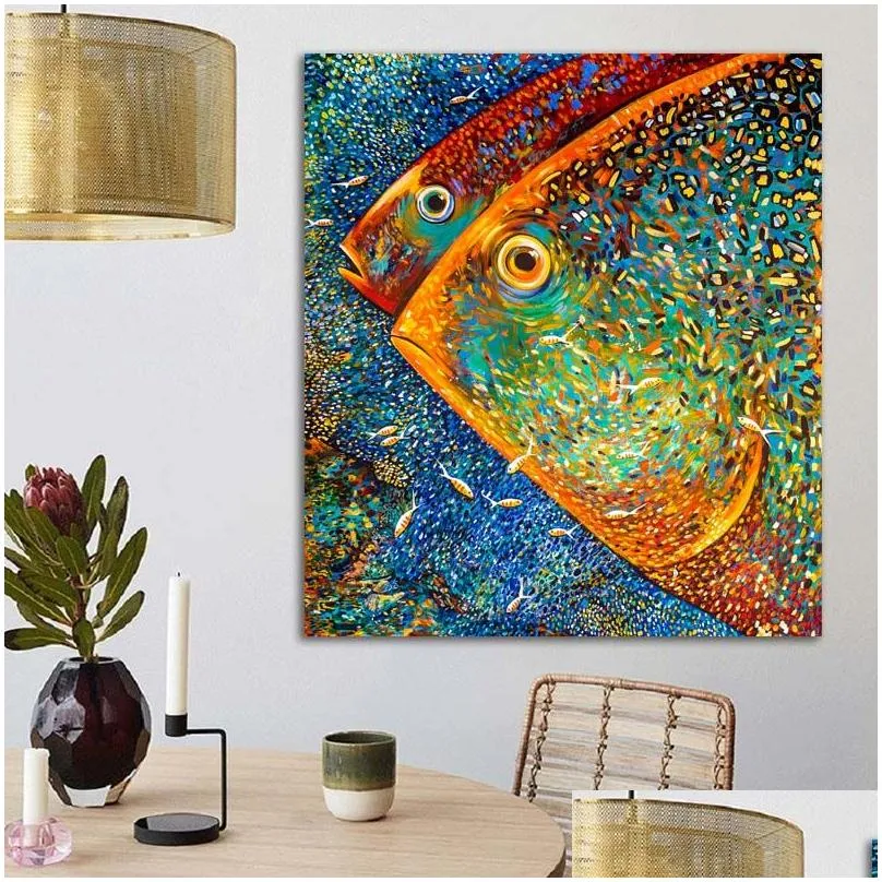 abstract colorful fishes painting posters and prints modern cuadros art decorative wall pictures for living room home decor