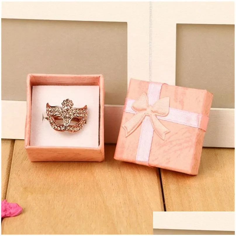 Gift Wrap Bowknot Jewelry Packaging Display Gift Boxes 4X4X3Cm Cute Box Red Pink Purple Blue Earrrings Ring Wholesale Drop Delivery Ho Dh2Sw