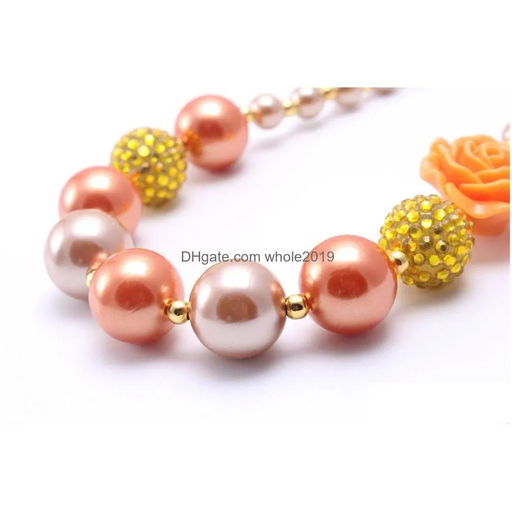 Beaded Necklaces Orange Color Flower Kid Chunky Necklace Newest Design Fashion Bubblegume Bead Jewelry For Baby Girl Drop Delivery Jew Dhyt1