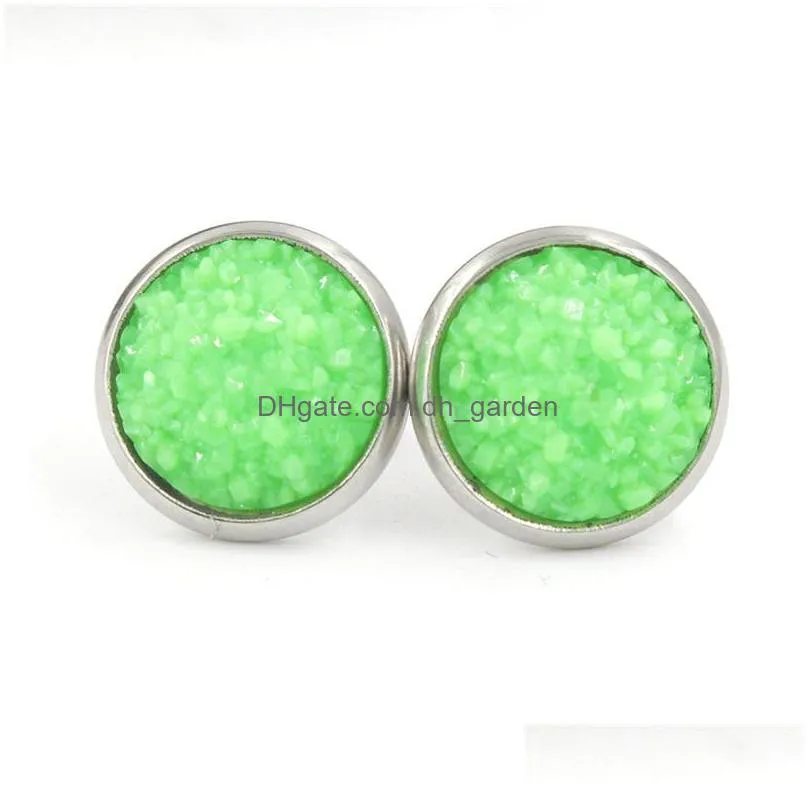 stud earrings women nice handmade resin round mermaid druzy trendy simple stainless steel tone wholesaling stone earring for lady gift 61