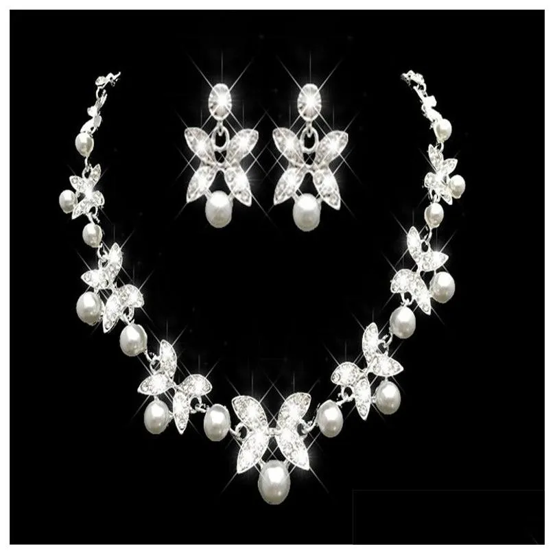 Jewelry Rhinestone Faux Pearls Bridal Jewelry Sets Earrings Necklace Crystal Prom Party Pageant Girls Wedding Accessories In Drop Deli Dhy7B