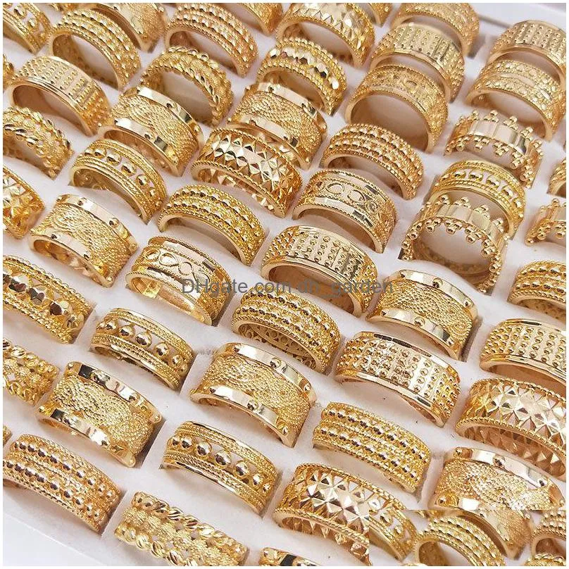 wholesale 50pcs/lot mix wedding gold color rings engagement flower ring fashion jewelry for women ring