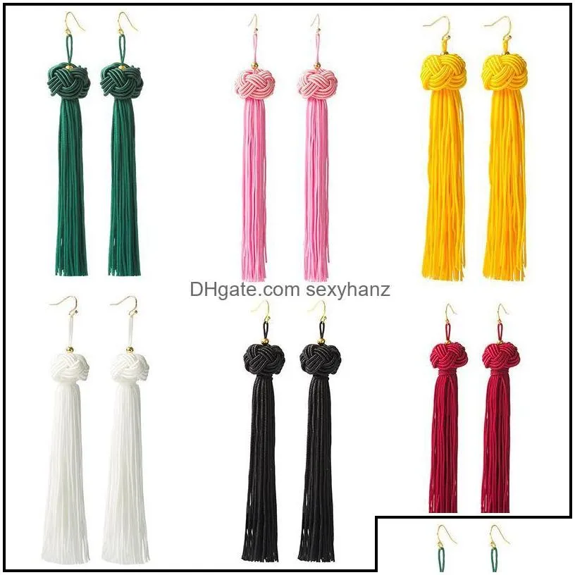 dangle chandelier jewelry bohemia ethnic tassel earrings for women trendy black red yellow green long silk fringed dangles statement