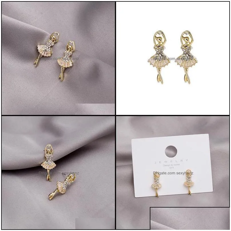 stud earrings jewelry s1543 fashion jeweley s925 sier post ballet dancing girl rhinstone dance skfgl