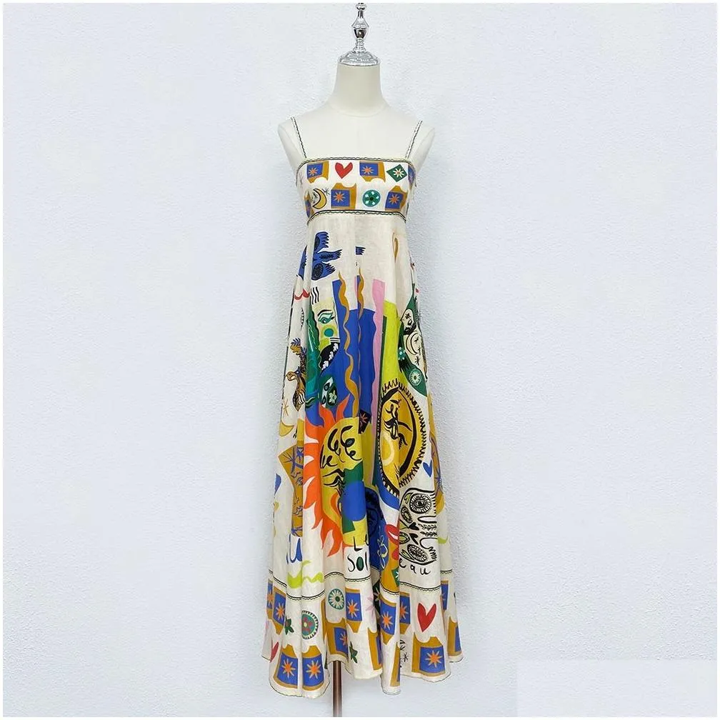 Basic & Casual Dresses 2023 Australian Designer Fancy Womens Long Dress Abstract Pattern Gathered Waist Sleeveless Drop Delivery Appar Dhg8V