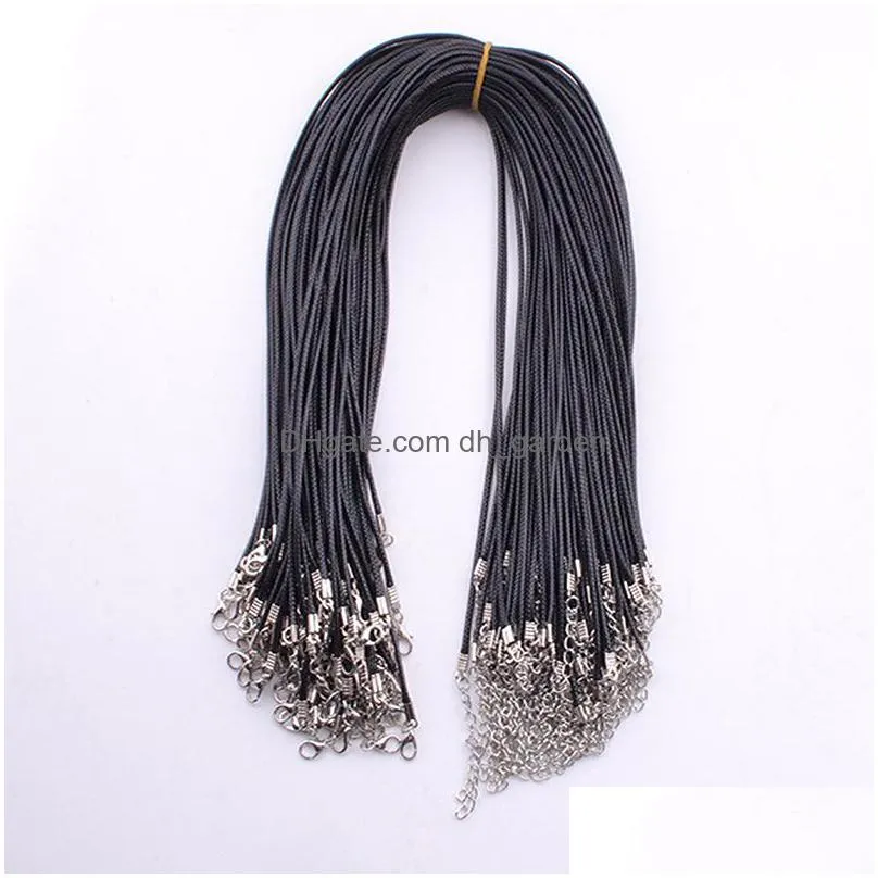 black leather cord rope 1.5mm strands wire for diy pendant necklace gift with lobster clasp link chain charms jewelry 100pcs/lot wholesale 69