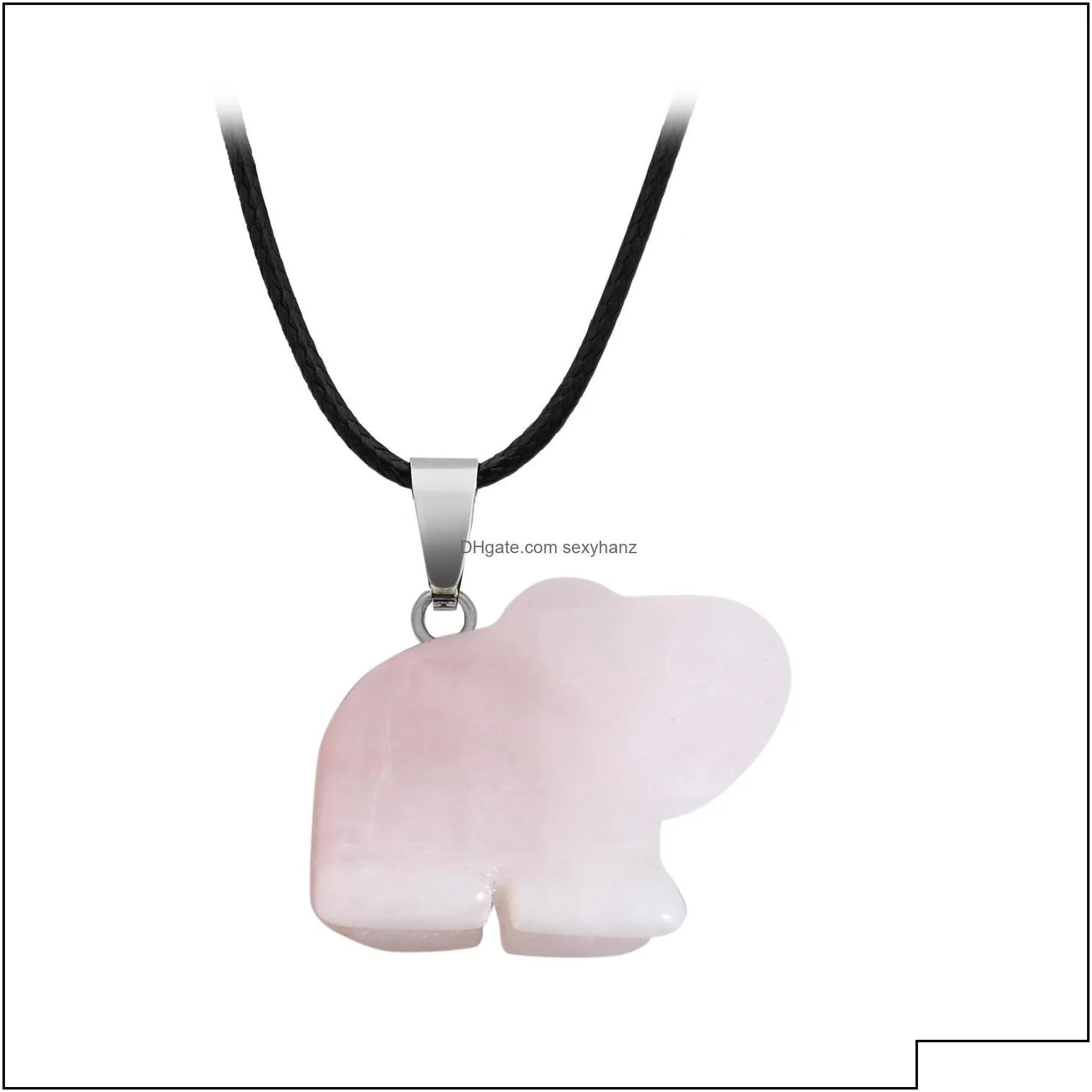 pendant necklaces pendants jewelry fashion natural stone chakra carved elephant rose quartz reiki healing crystal dh86v